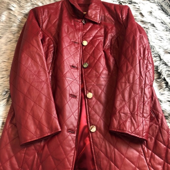 IMAN Jackets & Blazers - IMAN Rock the Runway Sleek Red Leather Quilted Button Up Fully Lined Car Coat